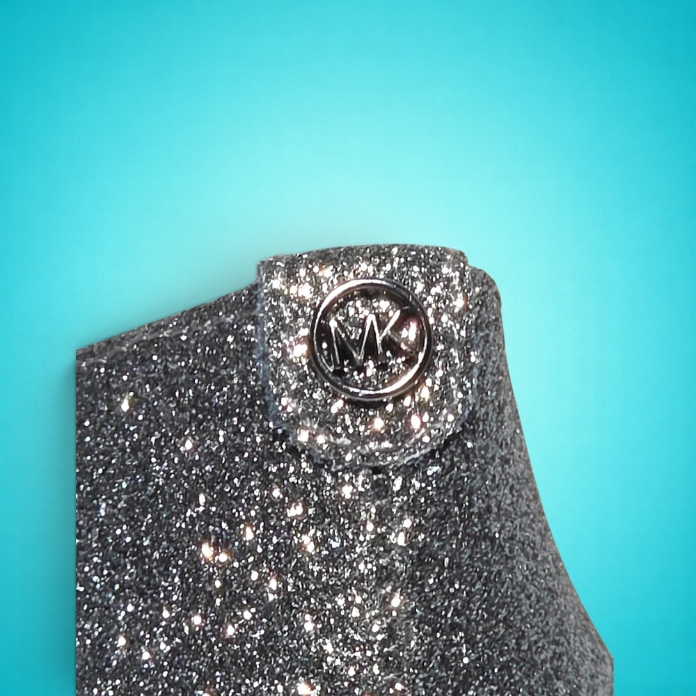 New Women's Michael Kors Alina Flex Pump Glitter Leather, Color Gunmetal, Size 7 - Picture 10 of 11